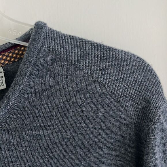 Ted Baker Batatak 100% Merino Wool Slim Fit Gray Sweater V-neck sz 6 Fits L - Picture 5 of 8
